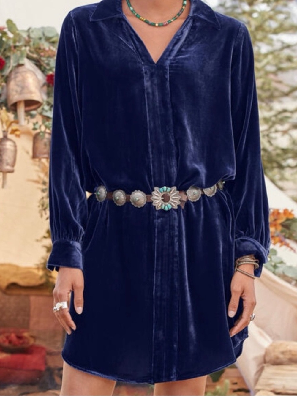 Sundance Hendrix Velvet Silk Blend Mini Shirt Dress in Deep Navy Sz PS 🧡🍄
